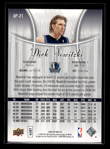 2008-09 SP Authentic Profiles #AP21 Dirk Nowitzki (Dallas Mavericks)