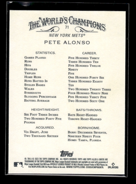 2023 Topps Allen and Ginter #71 Pete Alonso (New York Mets)