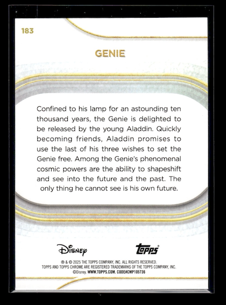 2025 Topps Chrome Disney Yellow Mini-Diamonds Refractors #183 Genie (Disney Film: Aladdin)