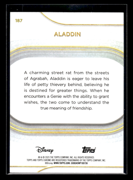 2025 Topps Chrome Disney Teal Refractors #187 Aladdin #'d 030/299 (Live Action)