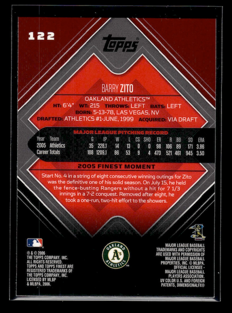 2006 Finest #122 Barry Zito (Oakland Athletics)