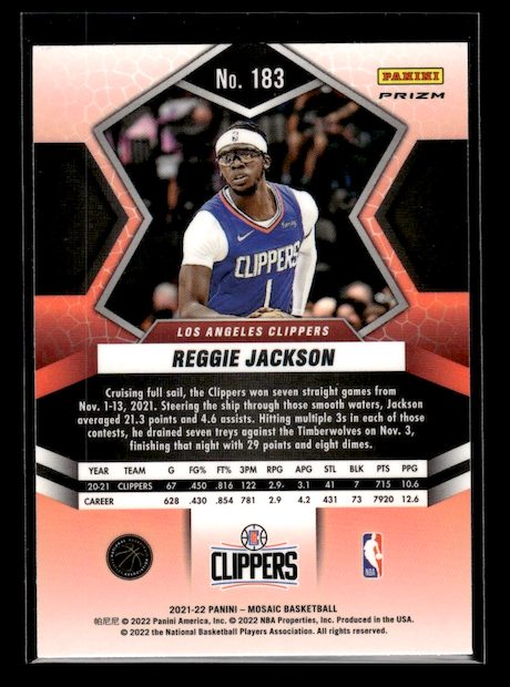 2021-22 Panini Mosaic Mosaic Green #183 Reggie Jackson (Los Angeles Clippers)