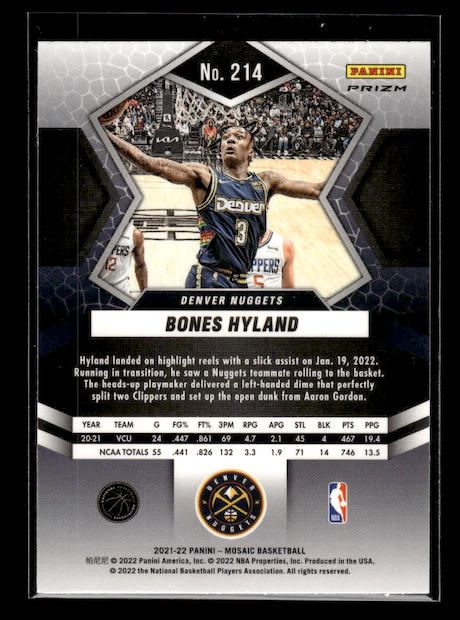 2021-22 Panini Mosaic Mosaic Green #214 Bones Hyland Rookie (Denver Nuggets)