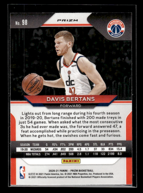 2020-21 Panini Prizm Prizms Pink Ice #98 Davis Bertans (Washington Wizards)