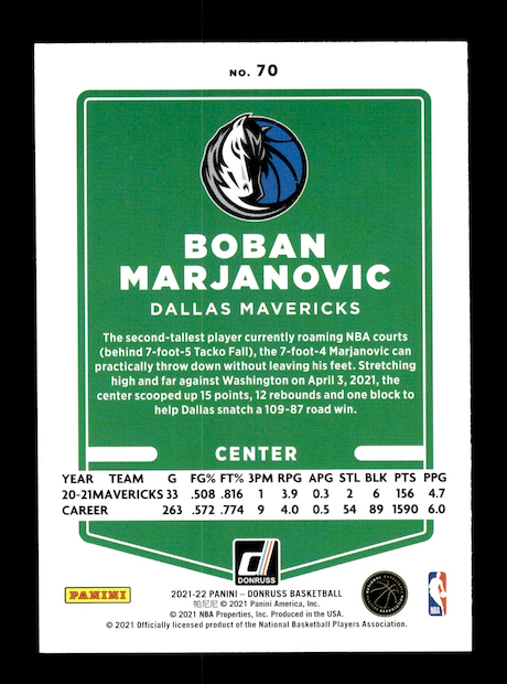 2021-22 Donruss #70 Boban Marjanovic (Dallas Mavericks)