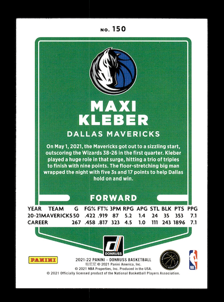 2021-22 Donruss #150 Maxi Kleber (Dallas Mavericks)