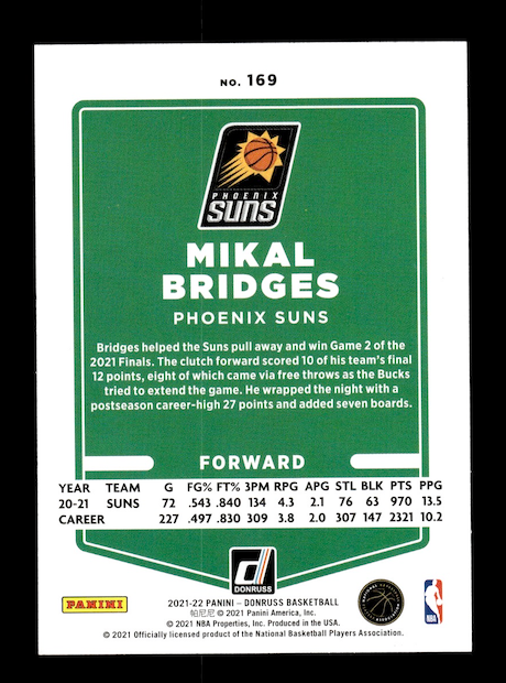2021-22 Donruss #169 Mikal Bridges (Phoenix Suns)