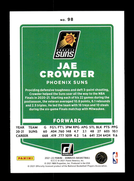 2021-22 Donruss #98 Jae Crowde (Phoenix Suns)