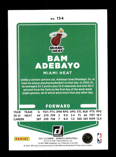 2021-22 Donruss #154 Bam Adebayo (Miami Heat)