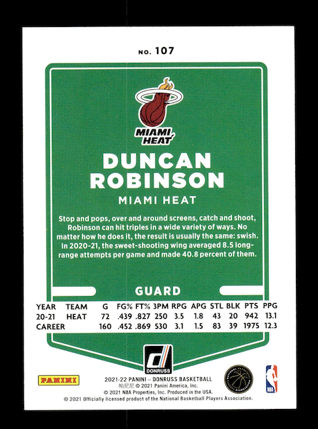 2021-22 Donruss #107 Duncan Robinson (Miami Heat)