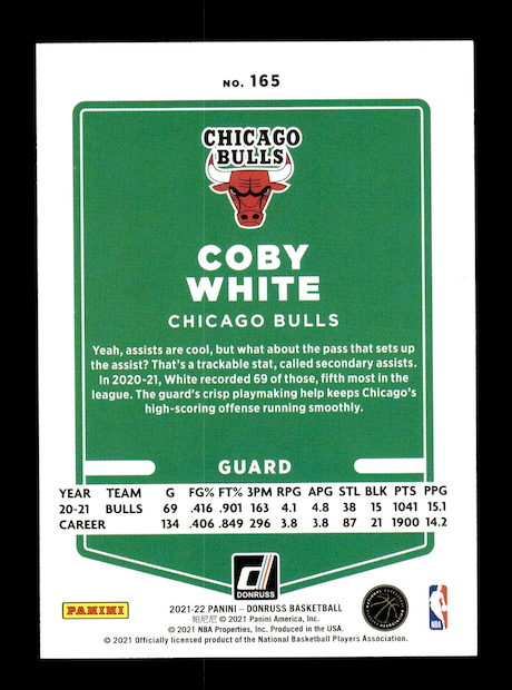 2021-22 Donruss #165 Coby White (Chicago Bulls)