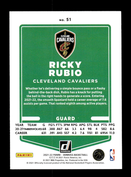 2021-22 Donruss #51 Ricky Rubio (Cleveland Cavaliers)