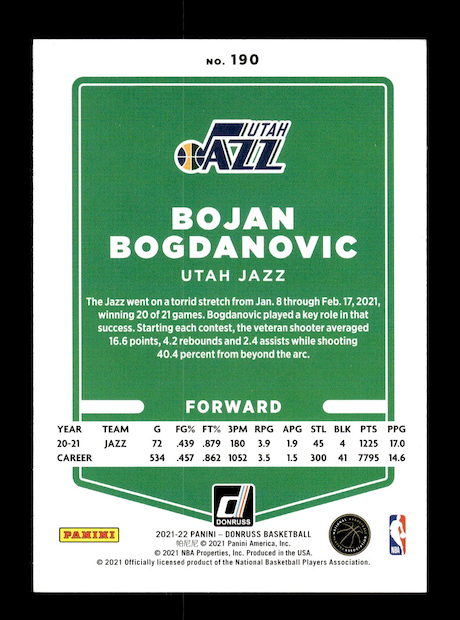 2021-22 Donruss #190 Bojan Bogdanovic (Utah Jazz)