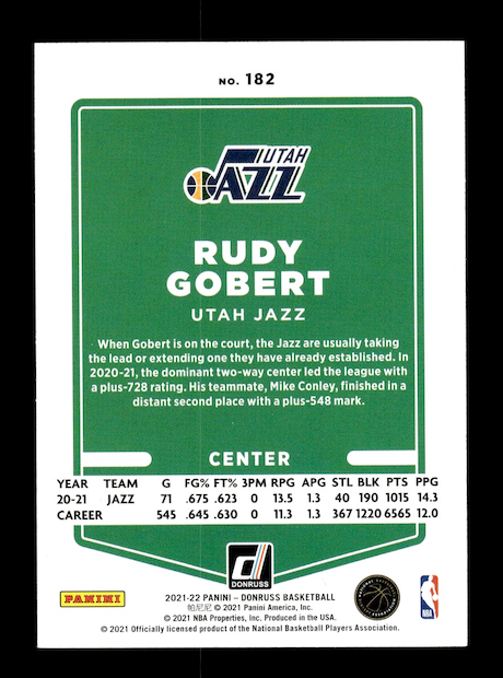 2021-22 Donruss #182 Rudy Gobert (Utah Jazz)