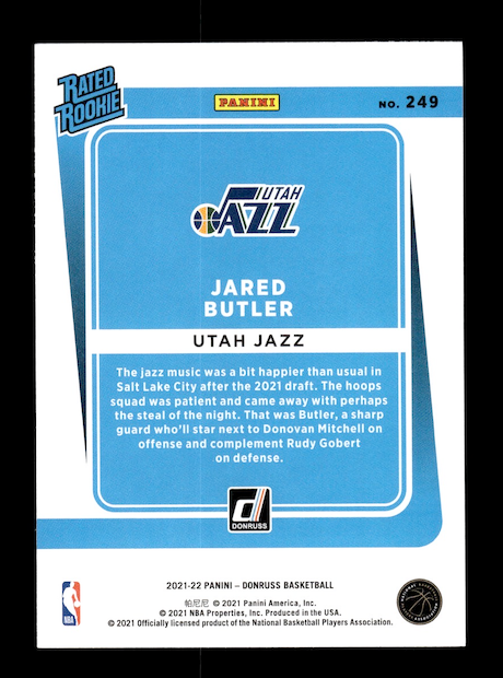 2021-22 Donruss #249 Jared Butler Rated Rookie (Utah Jazz)