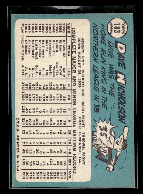 1965 Topps #183 Dave Nicholson (Chicago White Sox)