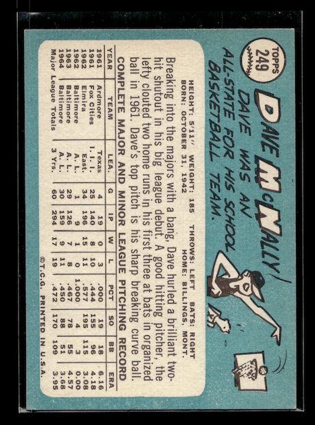 1965 Topps #249 Dave McNally (Baltimore Orioles)