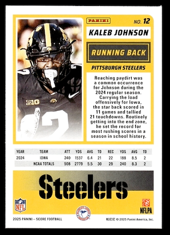 2025 Score Rookies #12 Kaleb Johnson (Pittsburgh Steelers)