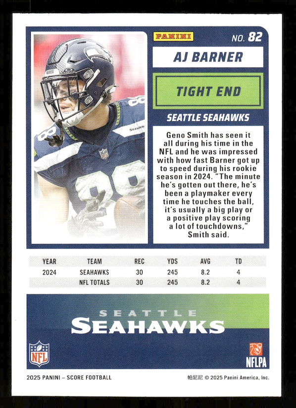 2025 Score #82 AJ Barner (Seattle Seahawks)