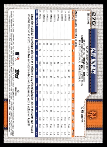 2026 Topps Spring Training #276 Clay Holmes (New York Mets)