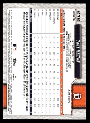 2026 Topps Spring Training #212 Troy Melton (Detroit Tigers)