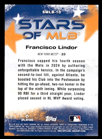 2026 Topps Stars of MLB #SMLB10 Francisco Lindor (New York Mets)