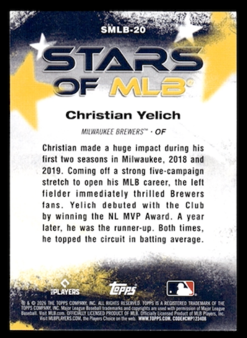 2026 Topps Stars of MLB #SMLB20 Christian Yelich (Milwaukee Brewers)