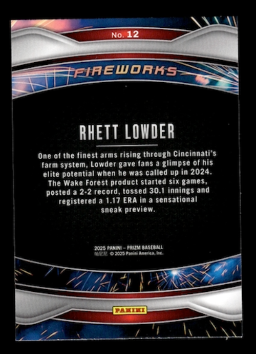 2025 Panini Prizm Fireworks #12 Rhett Lowder (Cincinnati Reds)