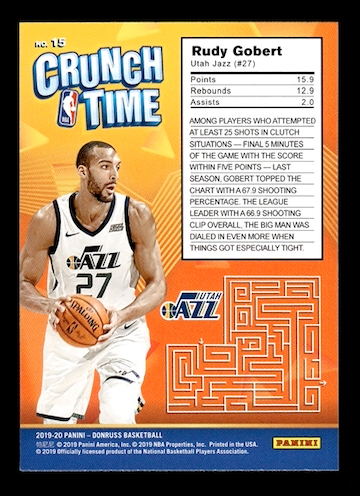 2019-20 Donruss Crunch Time #15 Rudy Gobert (Utah Jazz)