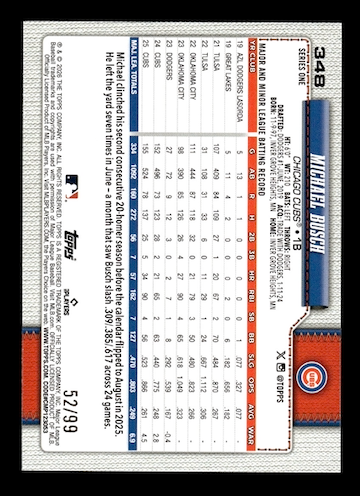 2026 Topps Green Holo Foil #348 Michael Busch #'d 52/99 (Chicago Cubs)