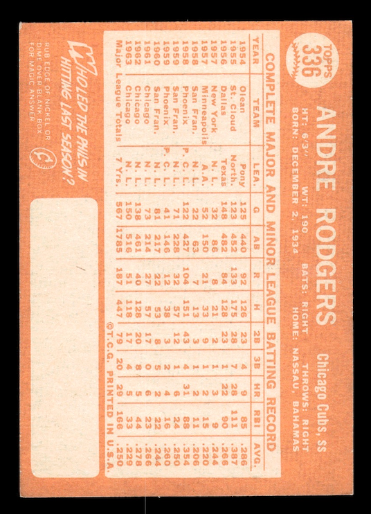 1964 Topps #336 Andre Rodgers (Chicago Cubs) NM