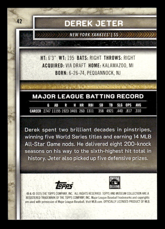 2025 Topps Museum Collection Pink Sapphire #42 Derek Jeter #'d /199
