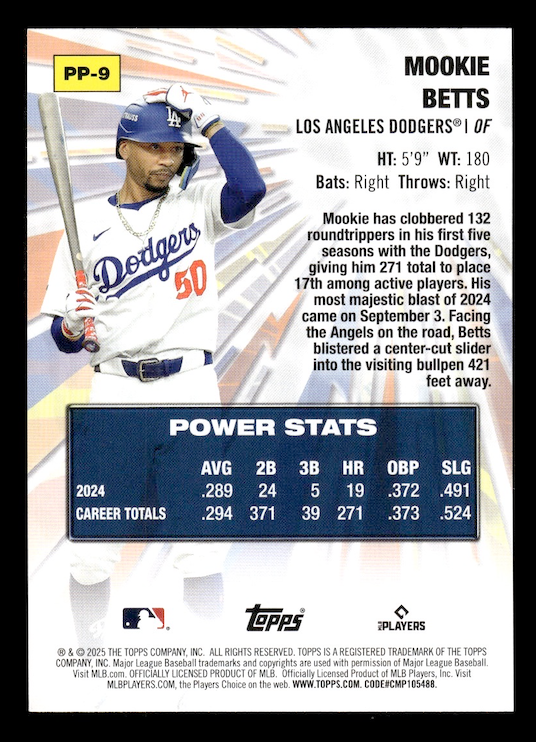 2025 Topps Celebration Power Players #PP9 Mookie Betts (Dodgers)