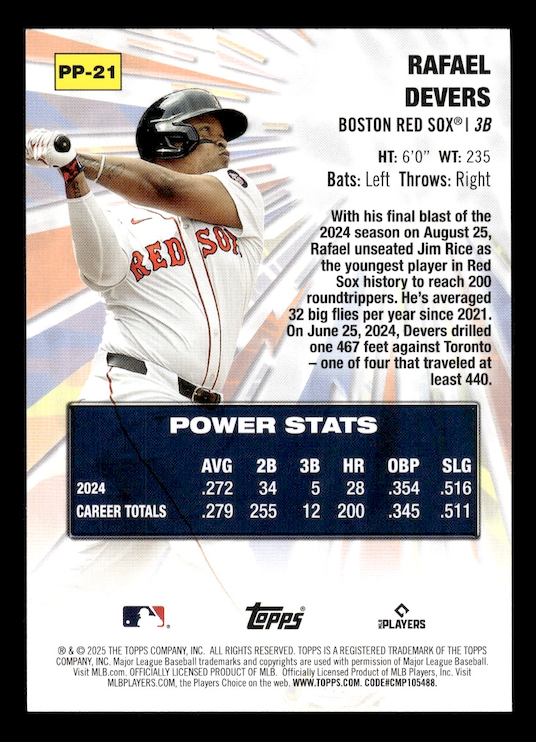 2025 Topps Celebration Power Players #PP21 Rafael Devers (Red Sox)