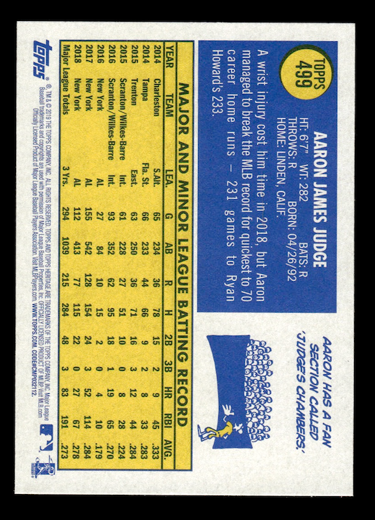 2019 Topps Heritage #499 Aaron Judge SP (New York Yankees) NM