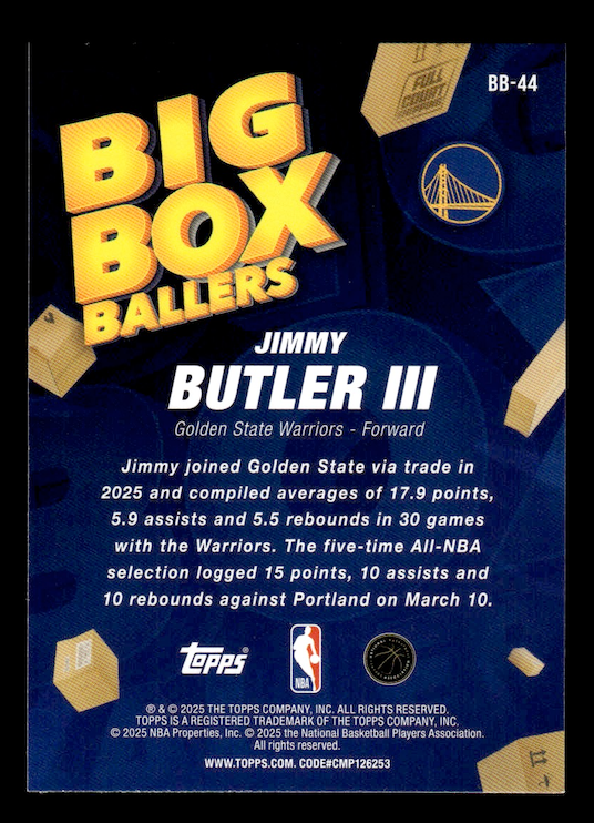 2025-26 Topps Big Box Ballers #BB44 Jimmy Butler III (Golden State Warriors)