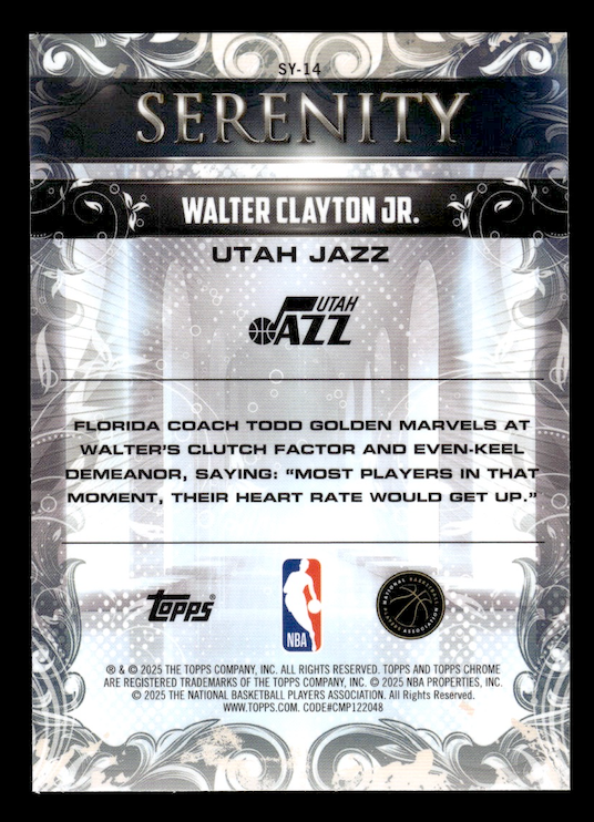 2025-26 Topps Chrome - Walter Clayton Jr. Serenity #SY-14 (RC) JAZZ