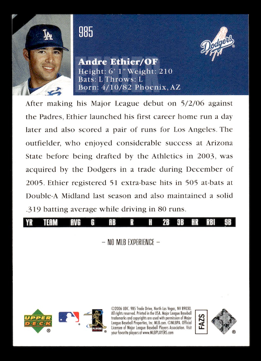 2006 Upper Deck #985 Andre Ethier (RC) Los Angeles Dodgers NM