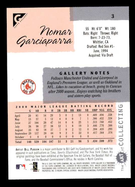 2001 Topps Gallery #3 Nomar Garciaparra (Boston Red Sox) NM