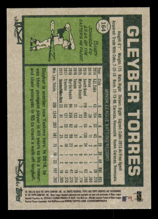2018 Topps Archives #164 Gleyber Torres RC (New York Yankees) NM