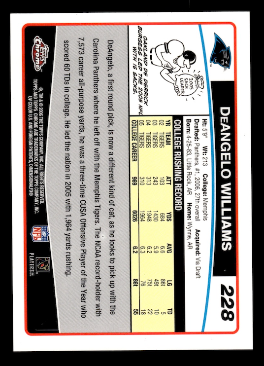 2006 Bowman Chrome #228 DeAngelo Williams RC (Carolina Panthers)
