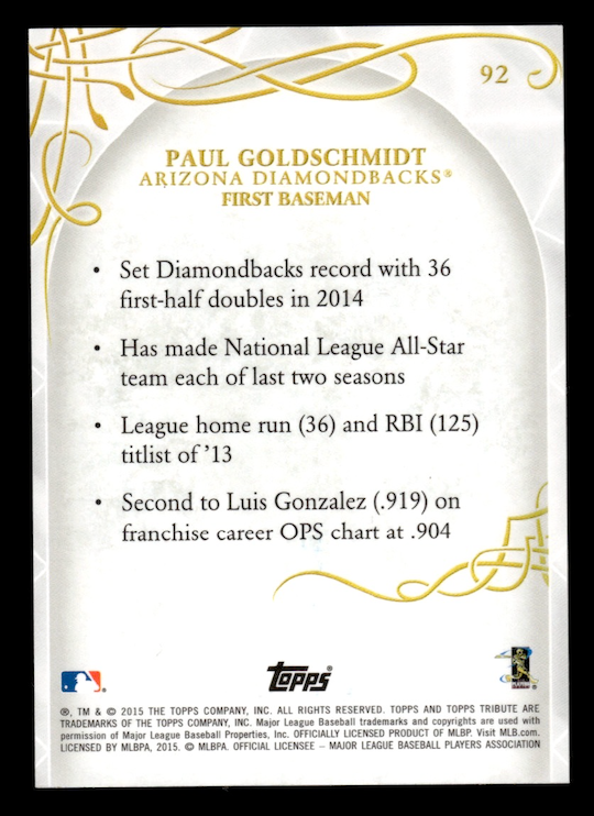2015 Topps Tribute #92 Paul Goldschmidt (Arizona Diamondbacks) NM+