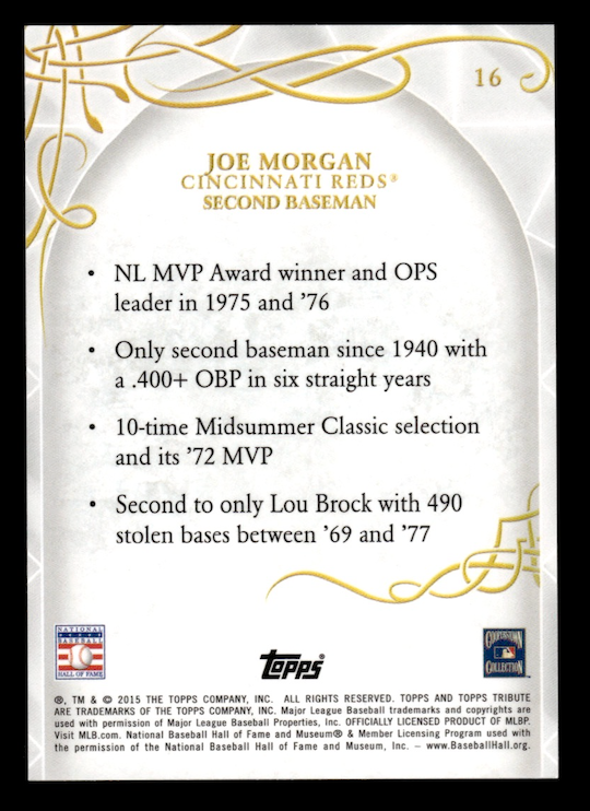 2015 Topps Tribute #16 Joe Morgan (Cincinnati Reds) NM+