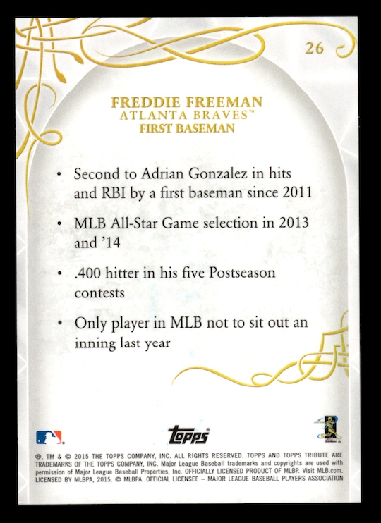 2015 Topps Tribute #26 Freddie Freeman (Atlanta Braves) NM+