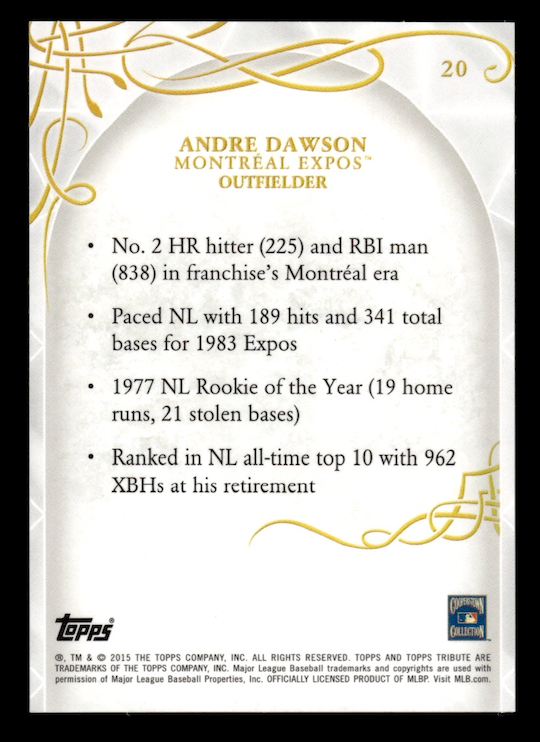 2015 Topps Tribute #20 Andre Dawson (Montreal Expos) NM+
