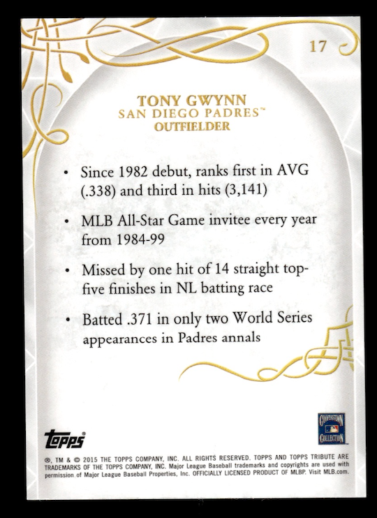2015 Topps Tribute #17 Tony Gwynn (San Diego Padres) NM+