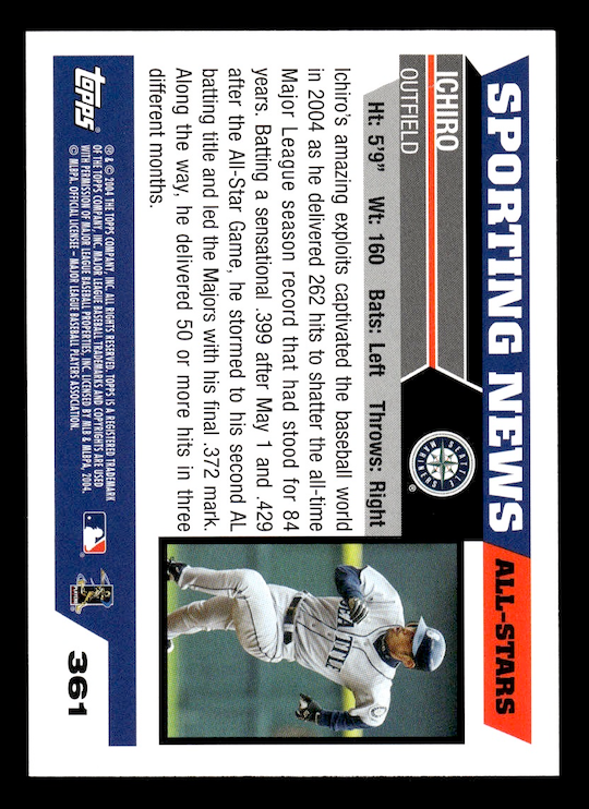 2005 Topps #361 Ichiro Suzuki (Seattle Mariners) NM