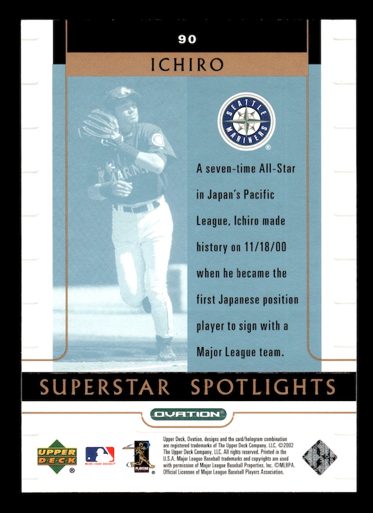 2002 Upper Deck Ovation #90 Ichiro Suzuki (Seattle Mariners)