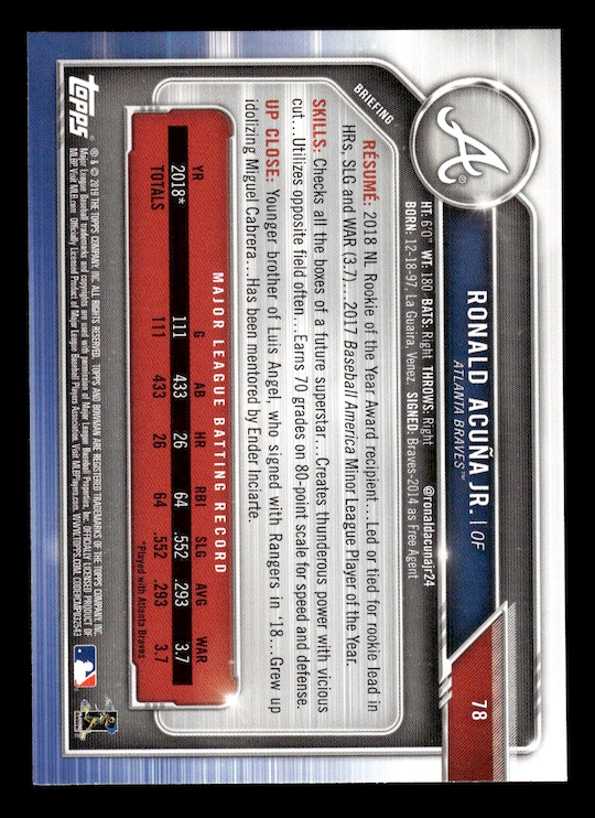 2019 Bowman #78 Ronald Acuna Jr. (Atlanta Braves) NM+