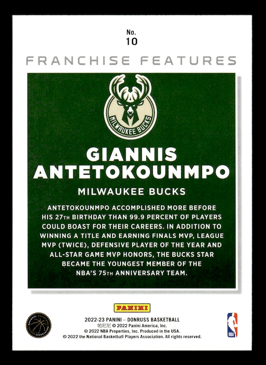 2022-23 Donruss Franchise Features #10 Giannis Antetokounmpo (Bucks)
